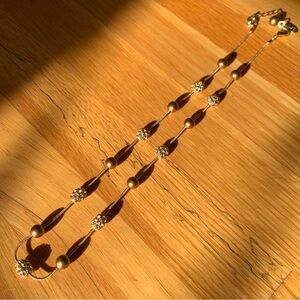 Bronze Tone Brown Faux Pearl & Brown CZ Pavé Bead Choker Necklace Boho by Monet